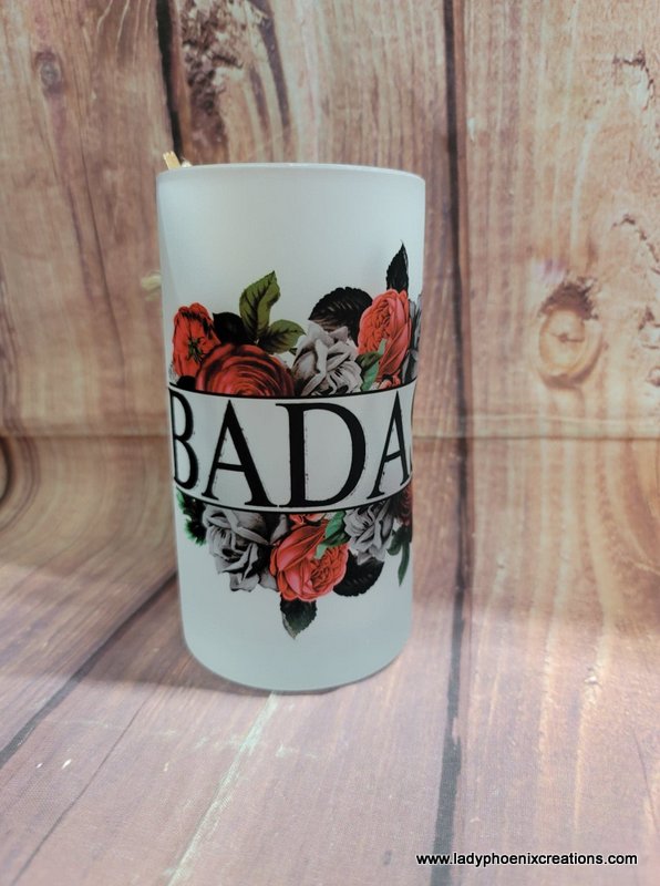 Badass Rose & Glitter 16 oz. Frosted Beer Mug