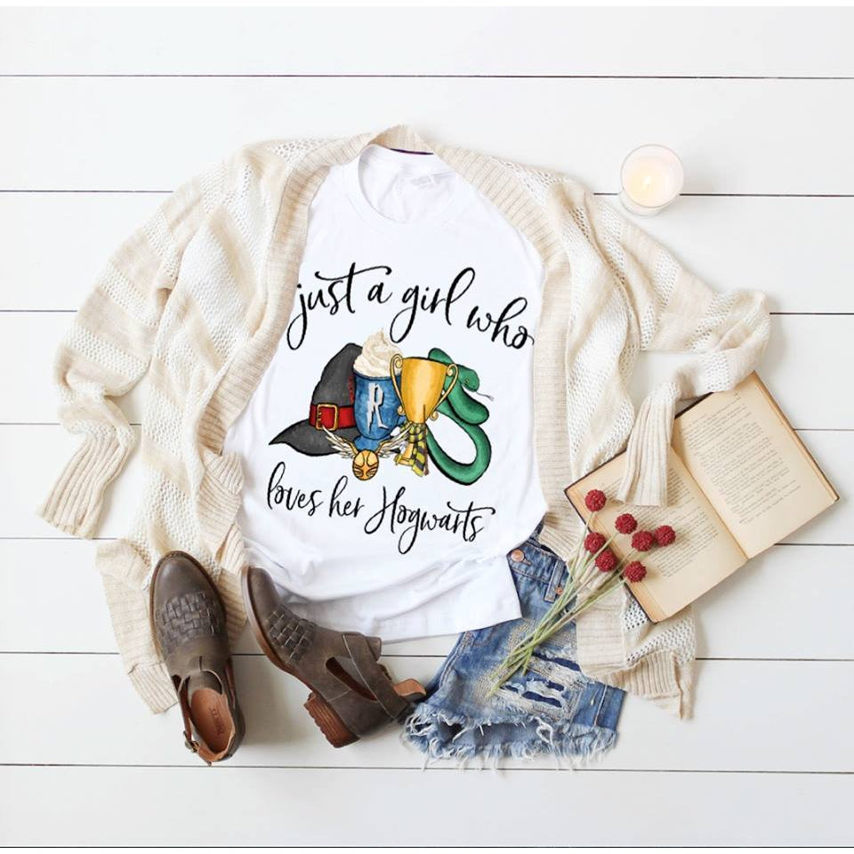 Just A Girl Who Loves Her Hogwrts Tshirt- Dye Sublimated shirt - Lady Phoenix Creations