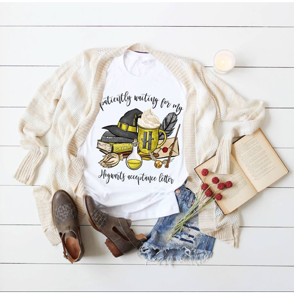 Patiently Waiting On My Hogwarts Acceptance Letter Tshirt- Dye Sublimated shirt - Lady Phoenix Creations