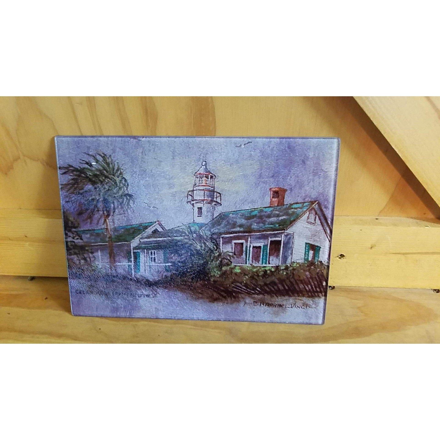 Glass Cutting Board - Cedar Key Lighthouse by Raphael Vinci - Lady Phoenix Creations