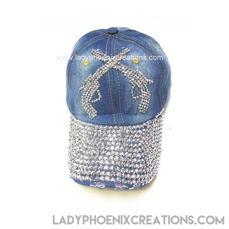 Denim Cross Guns Rhinestone Hat - Lady Phoenix Creations