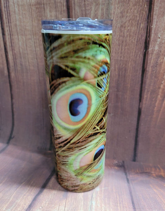 20oz. Skinny Tumbler - Peacock Feathers