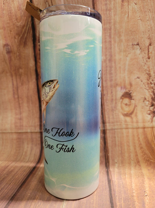 20oz. Skinny Tumbler - One Hook One Fish Gone Fishing