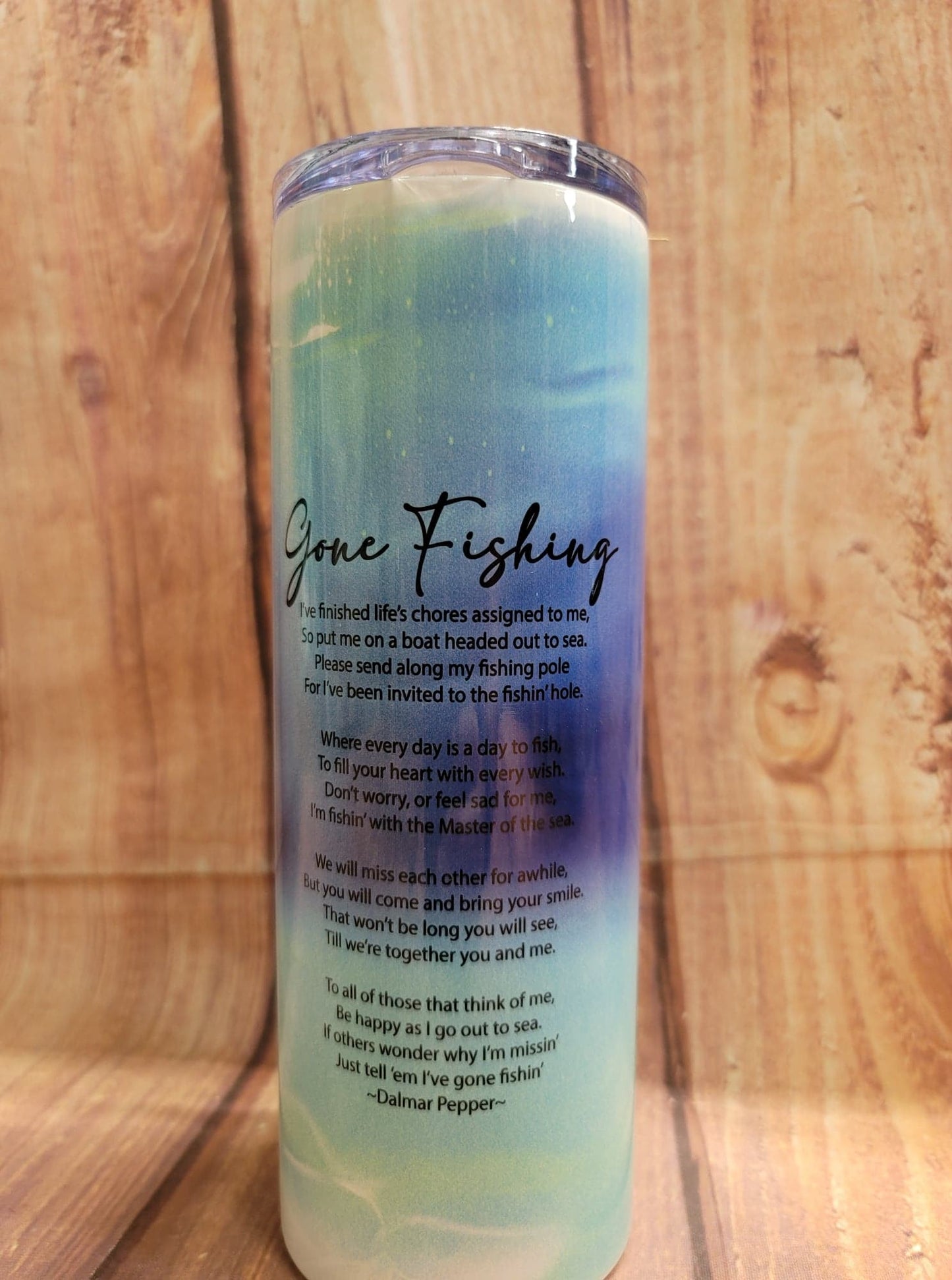 20oz. Skinny Tumbler - One Hook One Fish Gone Fishing