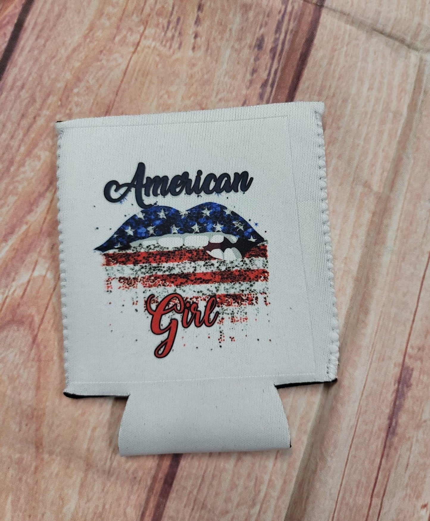 Can Koozie American Girl Flag Lips