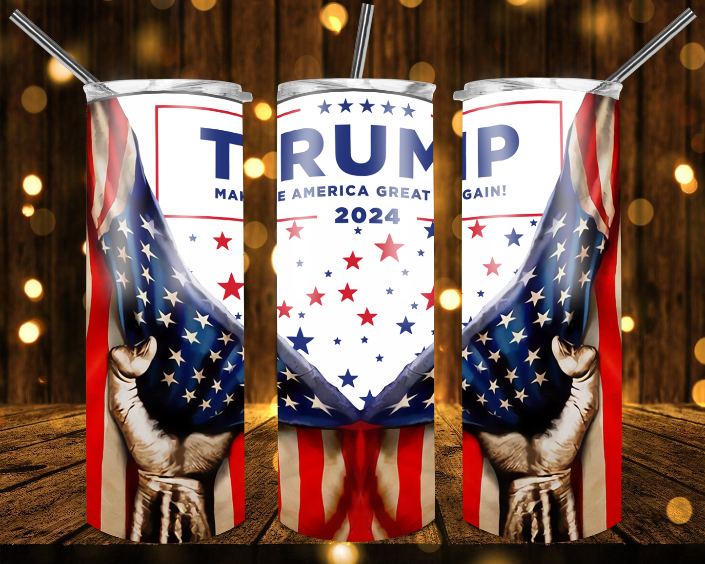 20oz. Skinny Tumbler - Trump MAGA stars and stripes