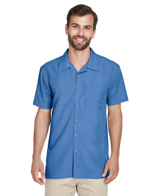 Harriton Men's Barbados Textured Camp Shirt Embroidered