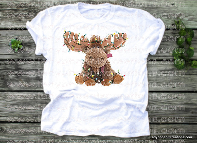 Christmas moose with lights Dye Sublimated shirts - Lady Phoenix Creations