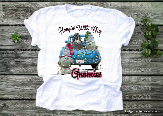Hangin with my gnomies blue truck christmas Dye Sublimated shirts - Lady Phoenix Creations