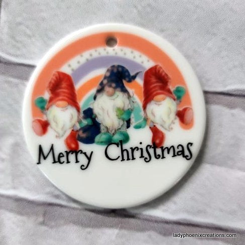 Christmas Ornament - Ceramic circle - Rainbow Gnome Christmas