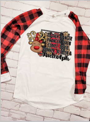 Raglan shirt red and black plaid sleeve