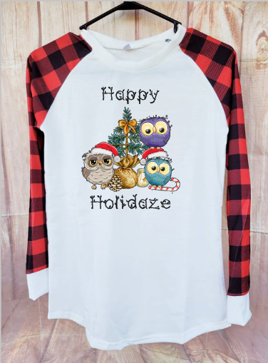 Raglan shirt red and black plaid sleeve