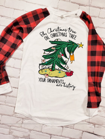 Raglan shirt red and black plaid sleeve