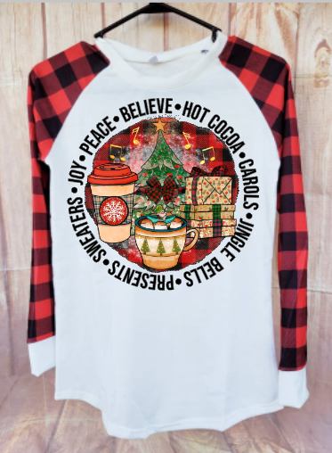 Raglan shirt red and black plaid sleeve