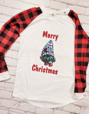 Raglan shirt red and black plaid sleeve
