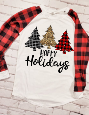 Raglan shirt red and black plaid sleeve