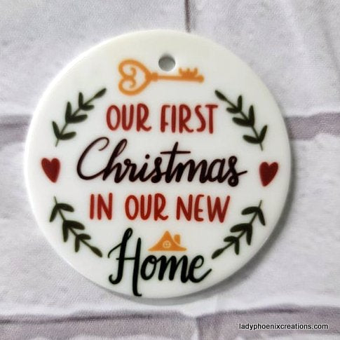 Christmas Ornament - Ceramic circle - First Christmas New Home