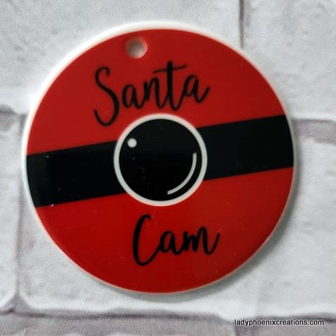 Christmas Ornament - Ceramic circle - Santa Cam