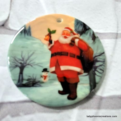 Christmas Ornament - Ceramic circle - Nostalgia Santa
