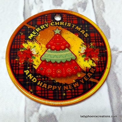 Christmas Ornament - Ceramic circle - Merry Christmas Happy New Year