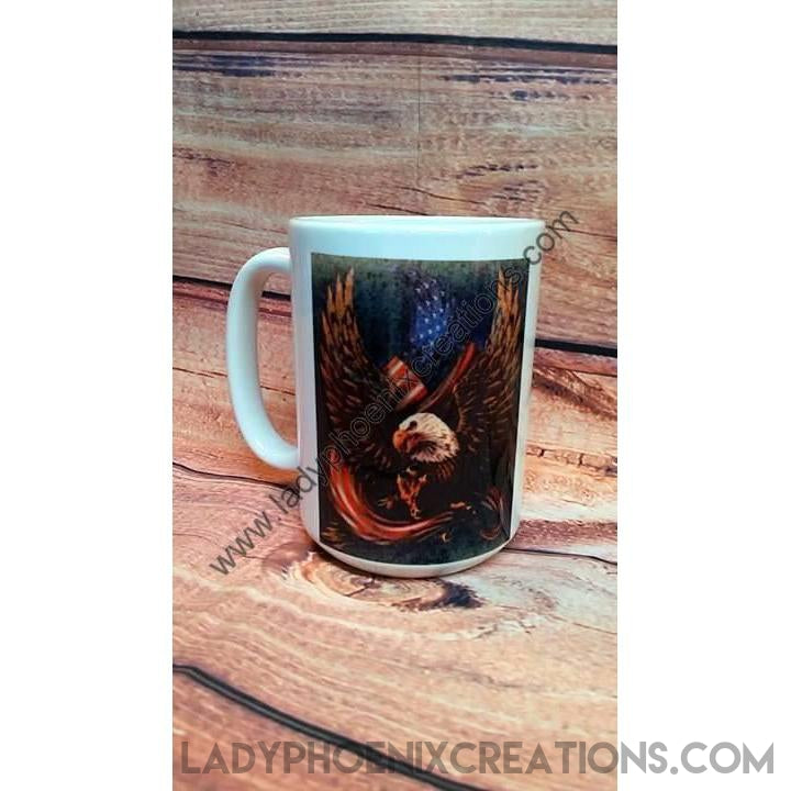 Sublimated 15oz Ceramic Coffee Mug -American Flag Eagle - Lady Phoenix Creations