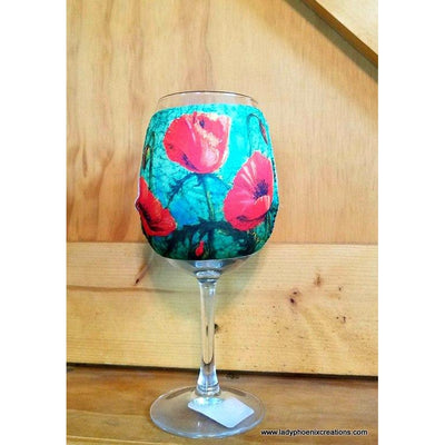 Poppy Wine Glass Koozie - Lady Phoenix Creations