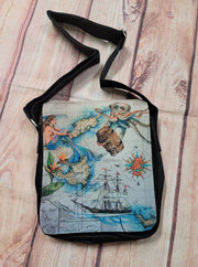 Nautical Map with Mermaid, Compass Rose & Ship crossbody bag