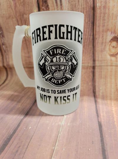 Firefighter: My Job is to Save 16 oz. Frosted Beer Mug