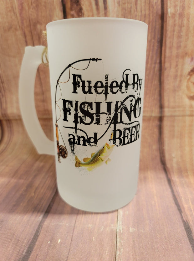 Fueled by Fishing & Beer 16 oz. Frosted Beer Mug