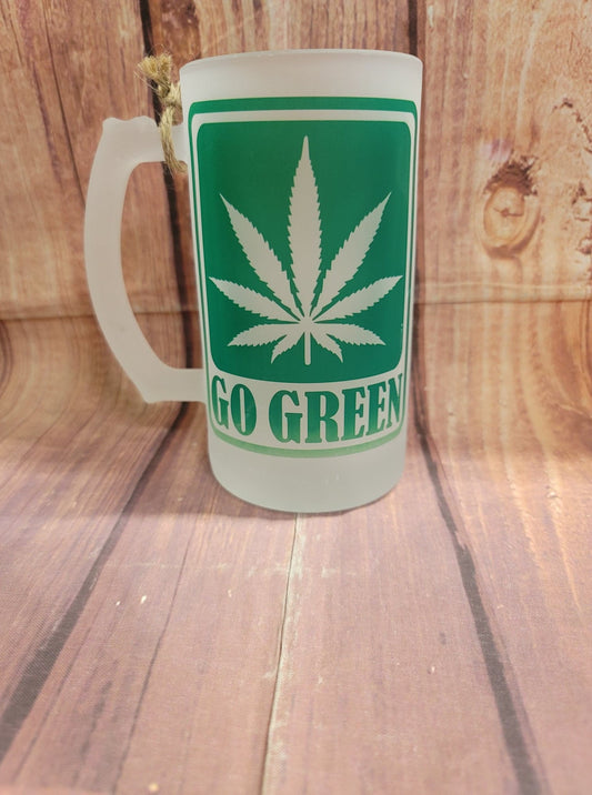 Go Green Marijuana Leaf 16 oz. Frosted Beer Mug
