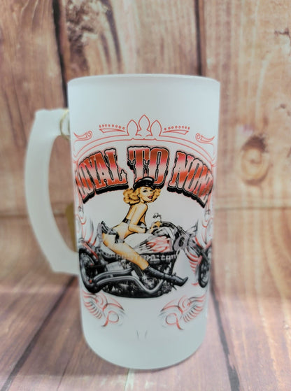 Loyal to None Motorcycle Pin-Up Girl 16 oz. Frosted Beer Mug