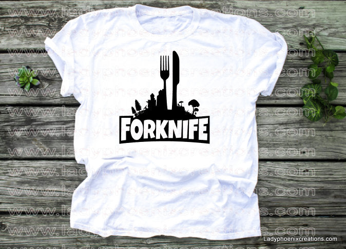 Fork knife fortnight Dye Sublimated shirts - Lady Phoenix Creations