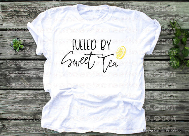 Fueled by sweet tea script Dye Sublimated shirts - Lady Phoenix Creations