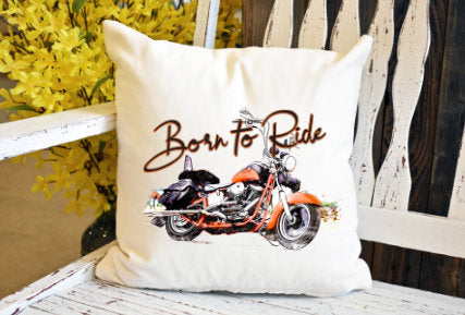 Born to ride orange harley Pillow Cover - dye sublimation - Lady Phoenix Creations