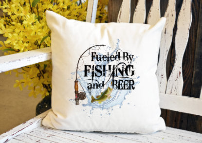 Fueled by fishing and beer Pillow Cover - dye sublimation - Lady Phoenix Creations