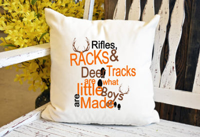 Rifle racks and deer tracks what little boys are made of Pillow Cover - dye sublimation - Lady Phoenix Creations