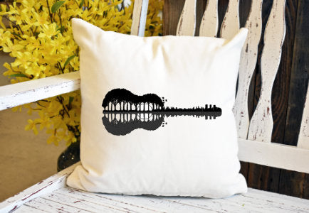 Guitar mirror image trees and lake Pillow Cover - dye sublimation - Lady Phoenix Creations
