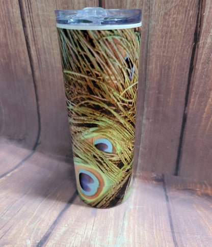 20oz. Skinny Tumbler - Peacock Feathers