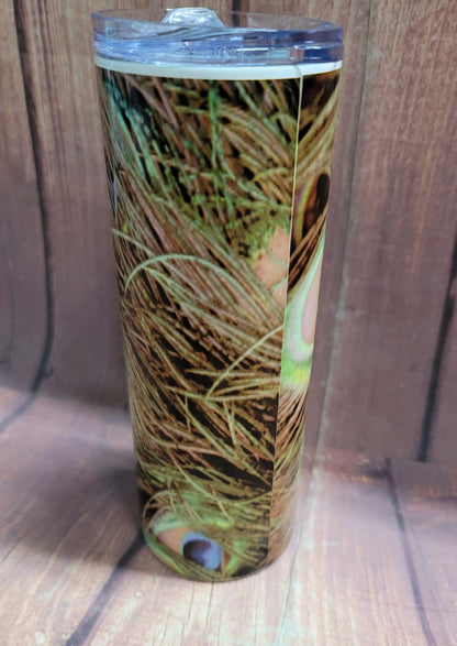 20oz. Skinny Tumbler - Peacock Feathers