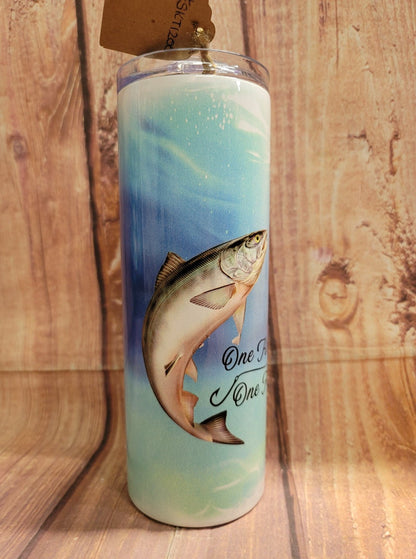 20oz. Skinny Tumbler - One Hook One Fish Gone Fishing